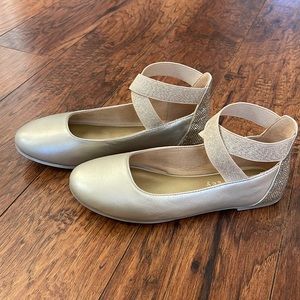 Size 3 youth Copper Key Girls' Loviee Jewel Embellished Leather Ballet Flats